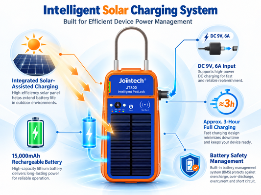 JT800 Solar-Assisted Smart Electronic Lock with 3-Hour Fast Charging for Cargo Security